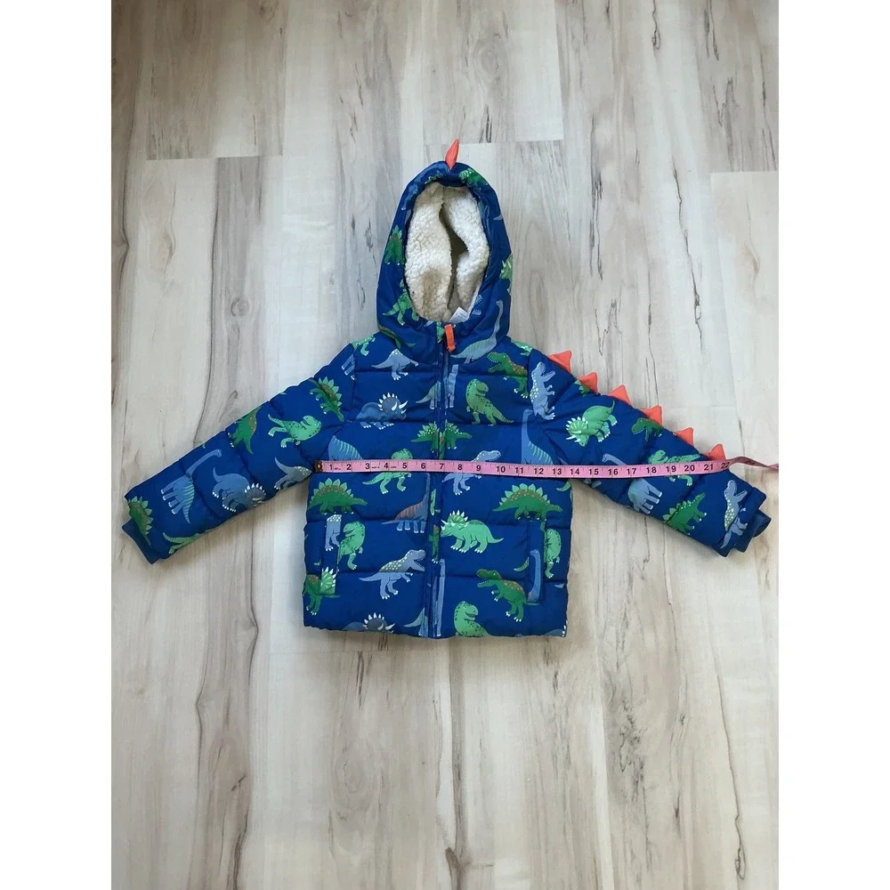 Gymboree Boys Blue Dinosaur Puffer Jacket Sherpa Lined 3D Spikes 4T 3050226